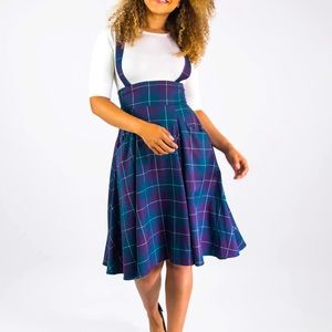 Collectif Alexa Mermaid Check 40’s Swing Skirt Teal